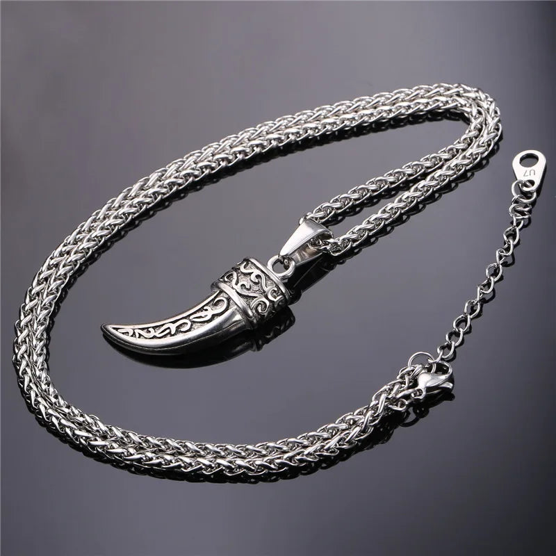 Wolf Fang Vintage Pendant Necklace Men Chain Stainless Steel P1884G