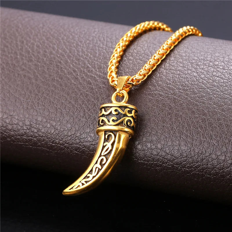 Wolf Fang Vintage Pendant Necklace Men Chain Stainless Steel P1884G