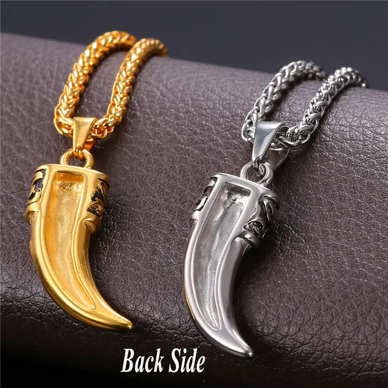Wolf Fang Vintage Pendant Necklace Men Chain Stainless Steel P1884G