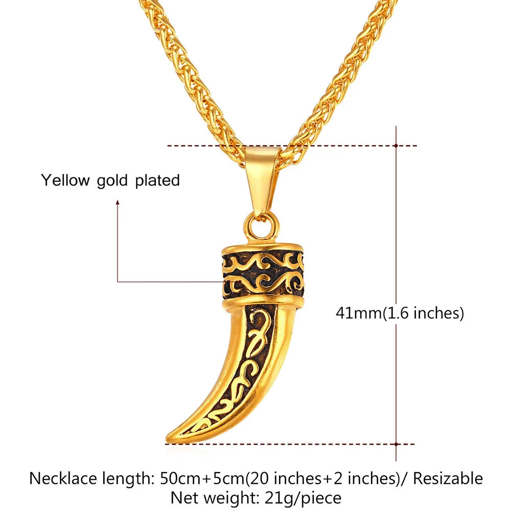 Wolf Fang Vintage Pendant Necklace Men Chain Stainless Steel P1884G