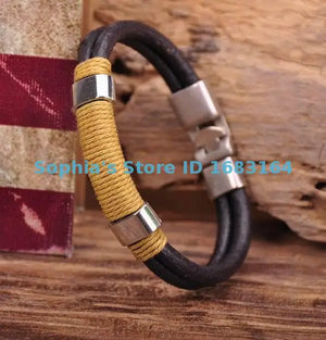 Surfer Hemp Leather Hand Wrap Men's Wristband Bracelet Cuff