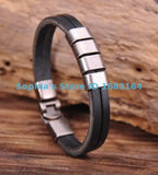 G117 Metal Clasp Surfer Leather Mens Wristband Cuff