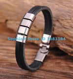 G117 Metal Clasp Surfer Leather Mens Wristband Cuff