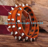 Orange Rock R&B Sharp Studs Triple Wrap Leather Wristband Bracelet Cuff Men