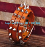 Orange Rock R&B Sharp Studs Triple Wrap Leather Wristband Bracelet Cuff Men