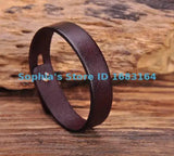 Brown Retro Buttons Leather Wristband Cuff Mens
