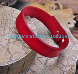 Red Retro Buttons Leather Wristband Bracelet Cuff