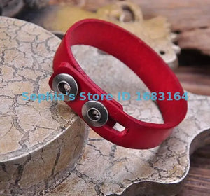 Red Retro Buttons Leather Wristband Bracelet Cuff