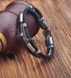 Black-blue Leather Hemp Surfer Wristband Bracelet Cuff Metal Clasp Mens