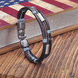 Black-blue Leather Hemp Surfer Wristband Bracelet Cuff Metal Clasp Mens