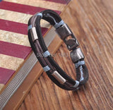 Black-blue Leather Hemp Surfer Wristband Bracelet Cuff Metal Clasp Mens