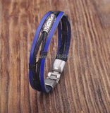 Leather Hemp Braided Surfer Wristband Bracelet Cuff Metal Clasp Mens