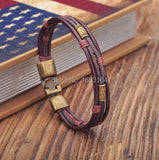 Brown Leather Hemp Braided Surfer Wristband Bracelet Cuff