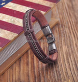 Brown Leather Hemp Braided Surfer Wristband Mens Bracelet