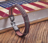 Brown Leather Hemp Braided Surfer Wristband Mens Bracelet