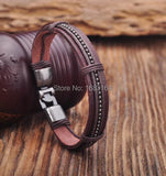Brown Leather Hemp Braided Surfer Wristband Mens Bracelet