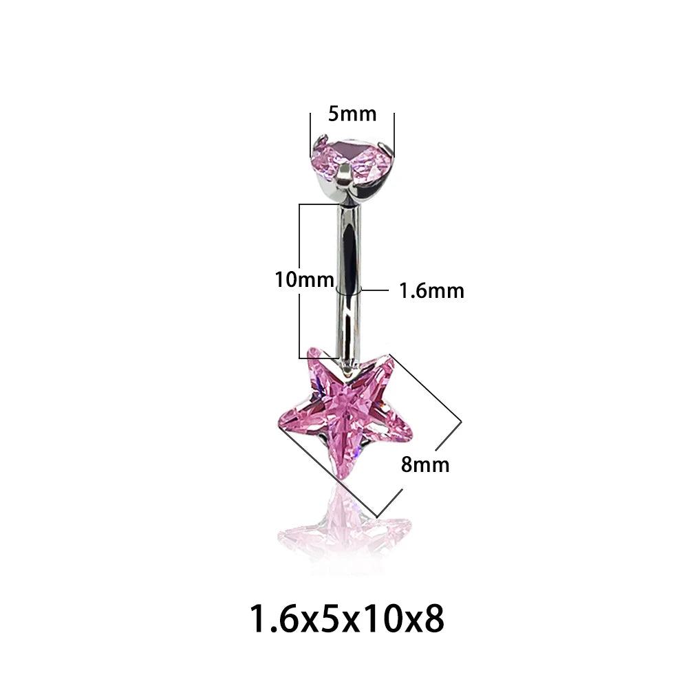 G23 ASTM F136 Titanium Zircon Star Belly Button Ring