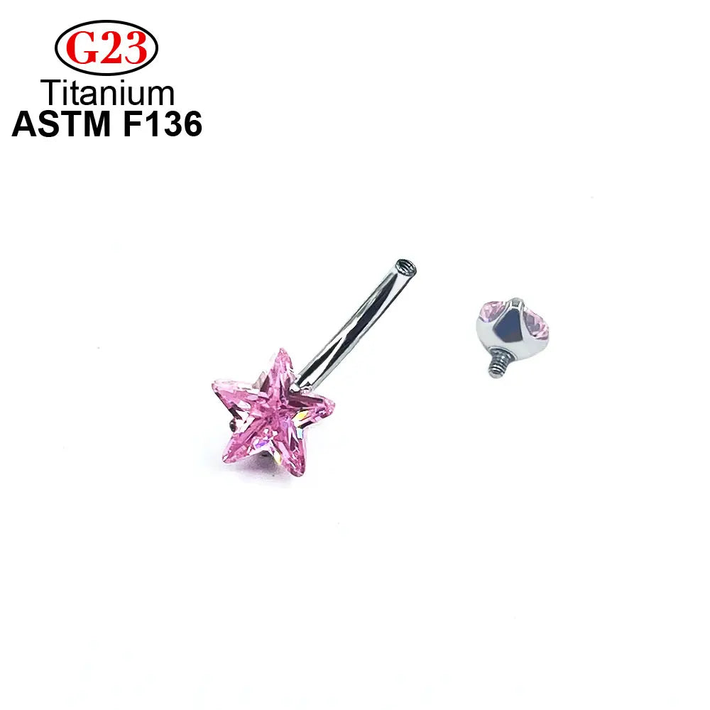 G23 ASTM F136 Titanium Zircon Star Belly Button Ring