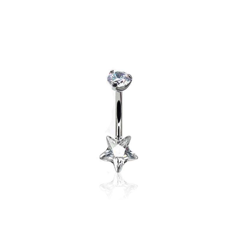 G23 ASTM F136 Titanium Zircon Star Belly Button Ring