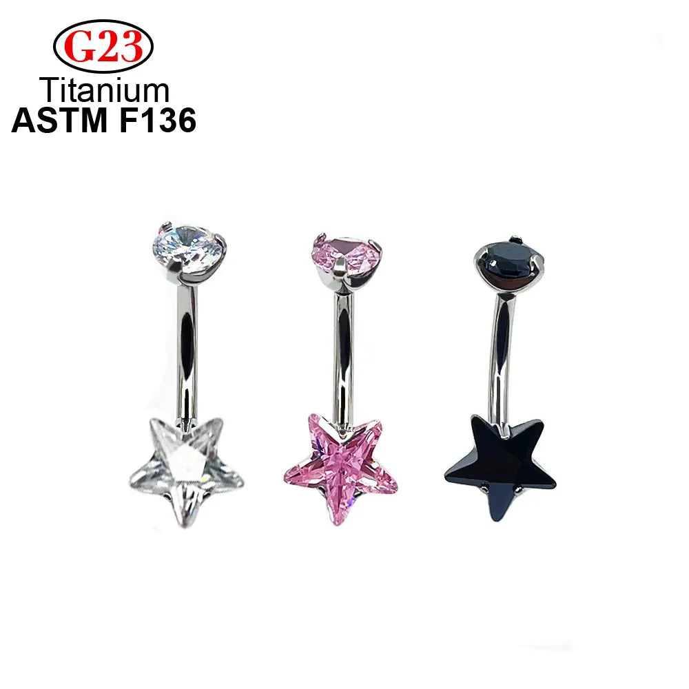 G23 ASTM F136 Titanium Zircon Star Belly Button Ring