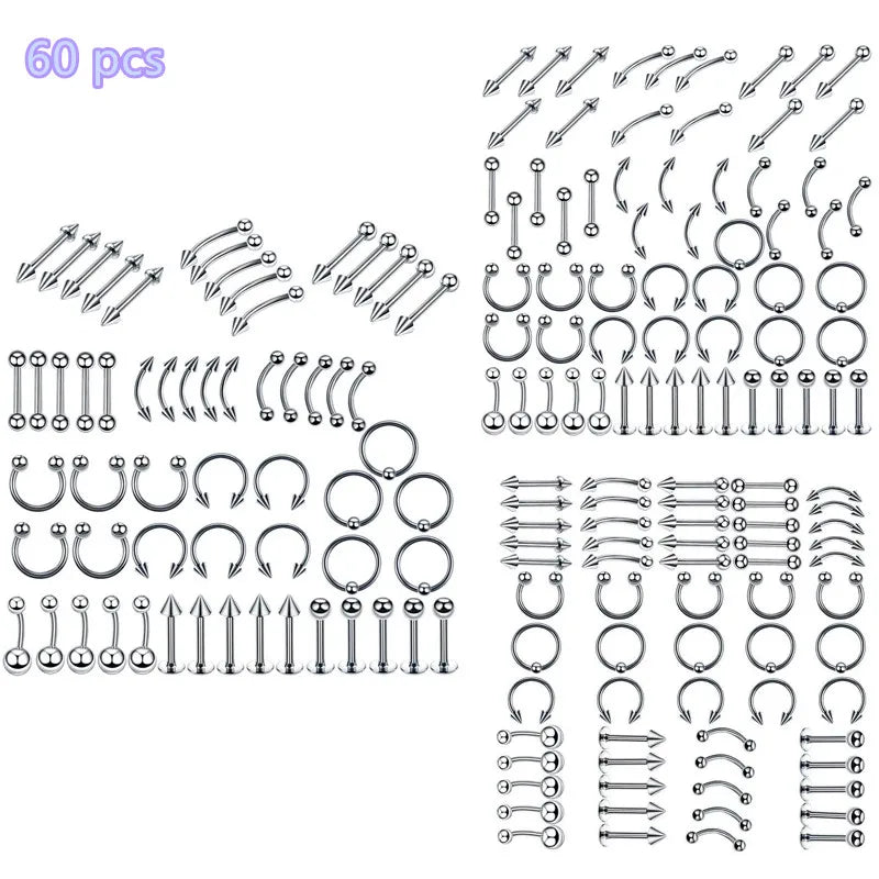 G23 Medical Stainless Steel 60 PCS/Pack Jewelry Lip Nose Nail Piercing