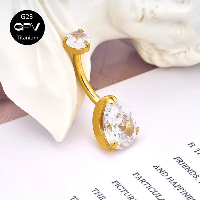 G23 Titanium Navel Nail with Zircon and Opal Body Piercing Jewelry
