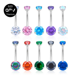 G23 Titanium Navel Nail 14G Zircon Multi-Color Women's Piercing Jewelry