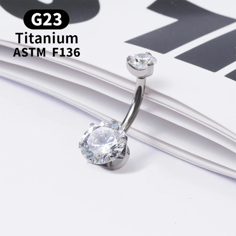 G23 Titanium 14G Belly Piercing Navel Ring CZ Body Piercing Jewelry