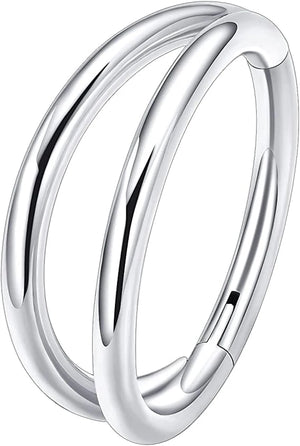 G23 Titanium 16G Septum Hoop Piercing Double Row CZ Beads Conch Nose Ring
