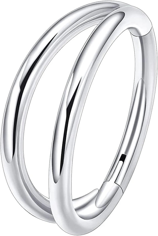 G23 Titanium 16G Septum Hoop Piercing Double Row CZ Beads Conch Nose Ring