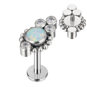 G23 Titanium 5 Colorful CZ Ball Clusters Lip Stud