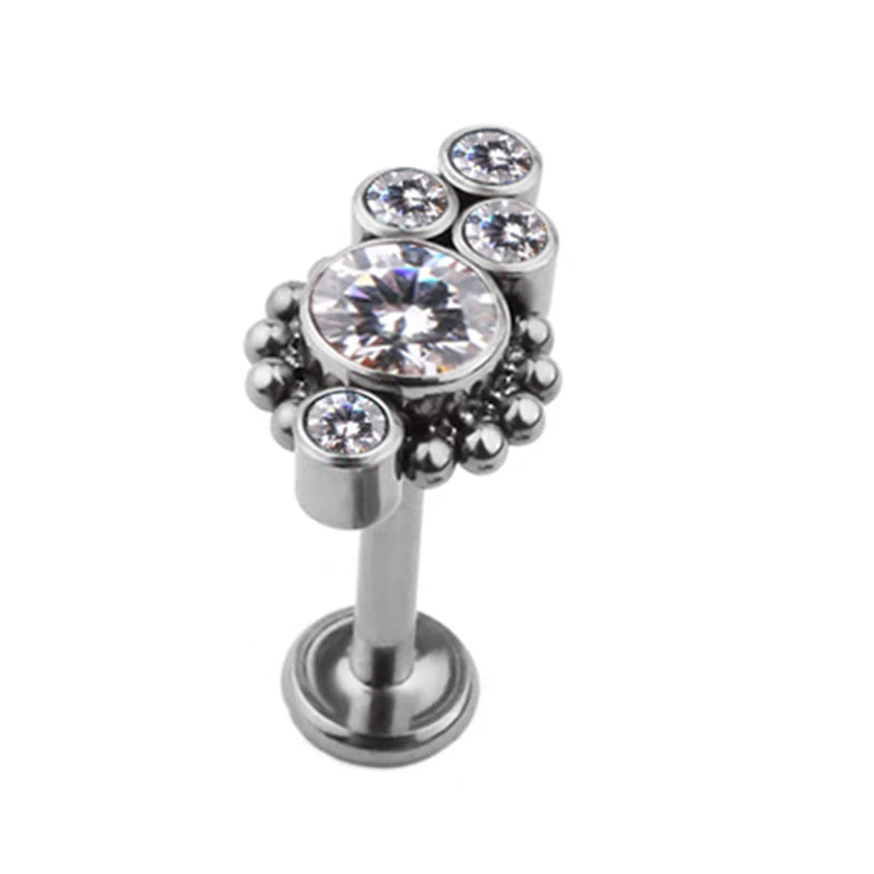 G23 Titanium 5 Colorful CZ Ball Clusters Lip Stud