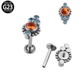 G23 Titanium 5 Colorful CZ Ball Clusters Lip Stud