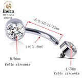 G23 Titanium Silver Belly Button Ring 16G Zircon Navel Ring
