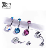 G23 Titanium Belly Button Ring Zircon Drop Dangle Navel Piercing Jewelry