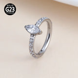 Titanium CZ Pave Marquise Stone Center Hinged Segment Hoop Nose Ring