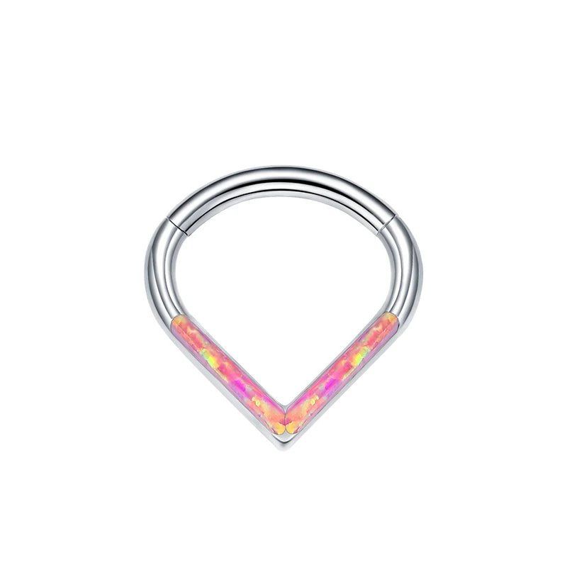 G23 Titanium Opal Segment Ring Body Jewelry 16G