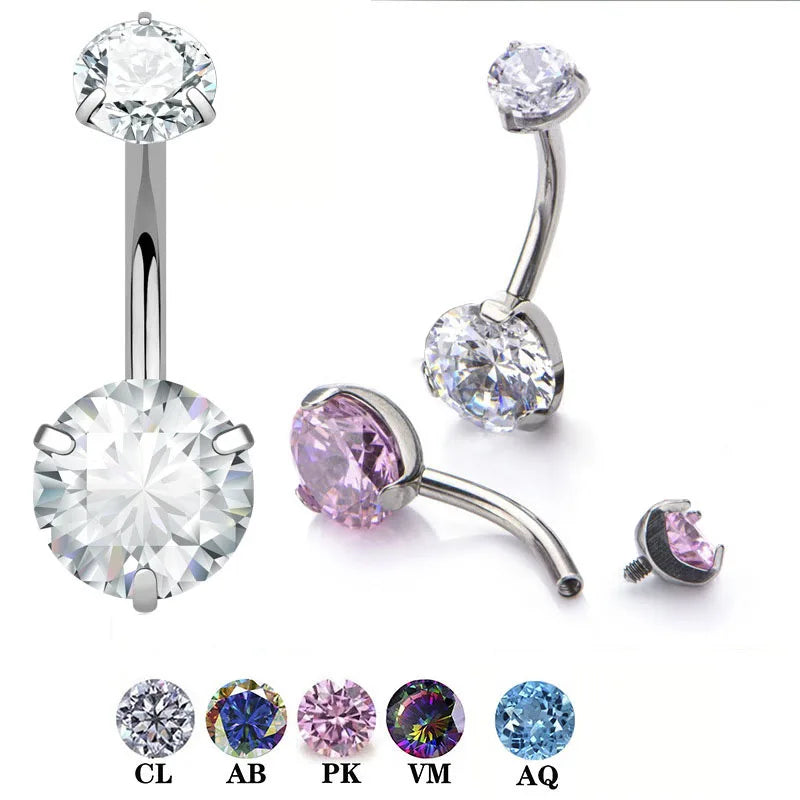 G23 Titanium Cz Stone Navel Earring Curves Belly Button Ring