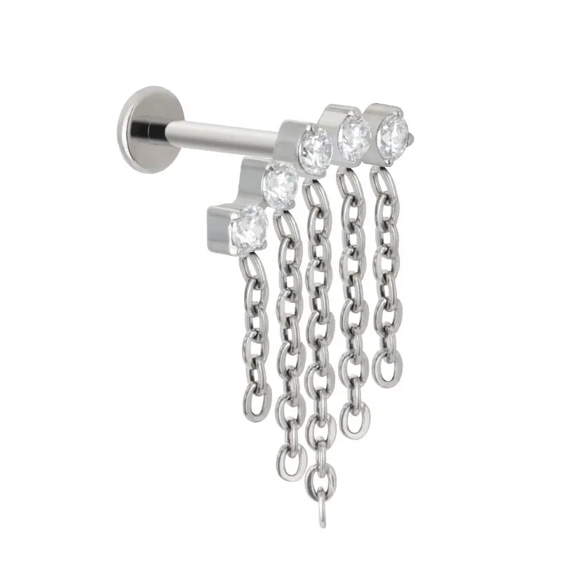 G23 Titanium Ear Piercing Dangle Chain Top Labret Lip Stud