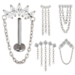 G23 Titanium Ear Piercing Dangle Chain Top Labret Lip Stud