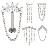 G23 Titanium Ear Piercing Dangle Chain Top Labret Lip Stud