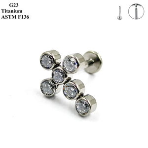 G23 Titanium Crucifixion Set Ear Nail with Zircon & Inner Screw Teeth