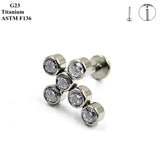 G23 Titanium Crucifixion Set Ear Nail with Zircon & Inner Screw Teeth