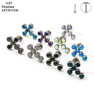 G23 Titanium Crucifixion Set Ear Nail with Zircon & Inner Screw Teeth