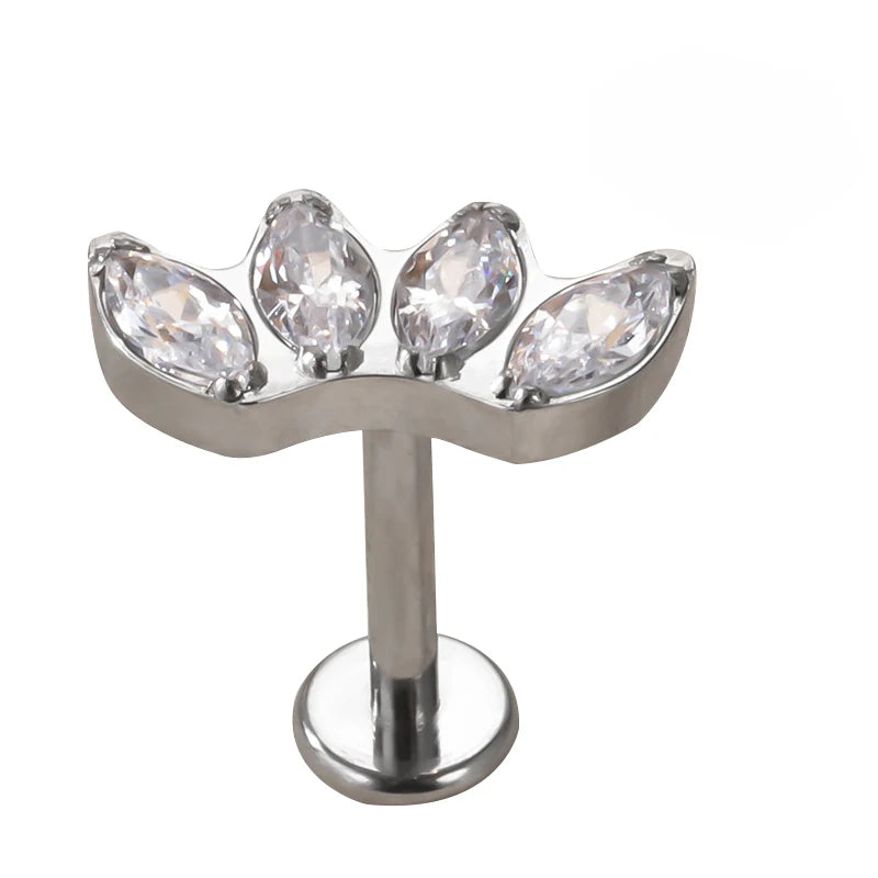 G23 Titanium 4 CZ Paved Lip Ring Cartilage Labret Stud