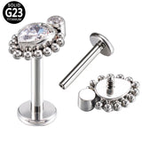 G23 Titanium Labret Stud Zircon Paved Lip Ring Cartilage Tragus Piercing
