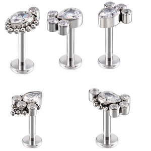 G23 Titanium Labret Stud Zircon Paved Lip Ring Cartilage Tragus Piercing