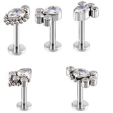 G23 Titanium Labret Stud Zircon Paved Lip Ring Cartilage Tragus Piercing