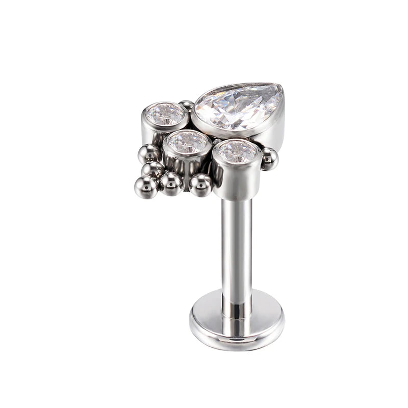 G23 Titanium Labret Stud Zircon Paved Lip Ring Cartilage Tragus Piercing