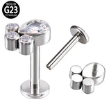 G23 Titanium Labret Stud Zircon Paved Lip Ring Cartilage Tragus Piercing